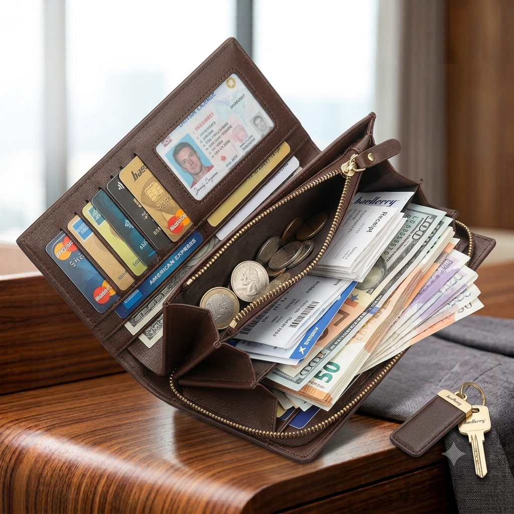 Baellerry Premium Cross-Hatch Leather Long Wallet | Max Capacity Organizer Clutch