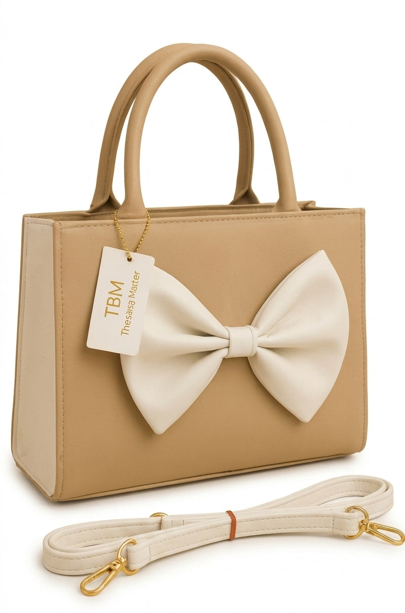 Elegant Bow-Front Structured Handbag with Detachable Shoulder Stra