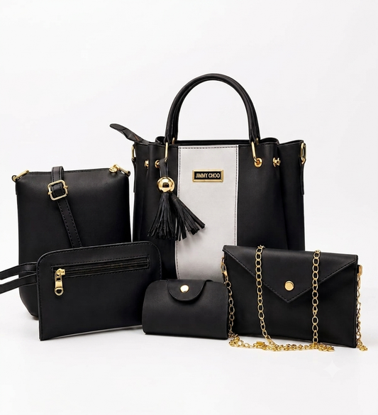 Classic 4-Piece Women's Handbag Set - Black Tote & Crossbody Bag