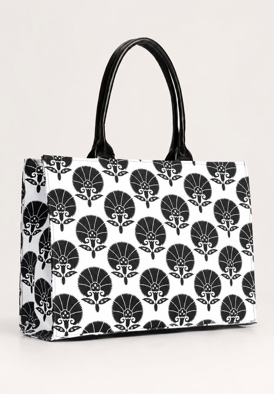 Premium Canvas Tote Bag – Vintage Floral & Geometric Aesthetic Shoulder Bag