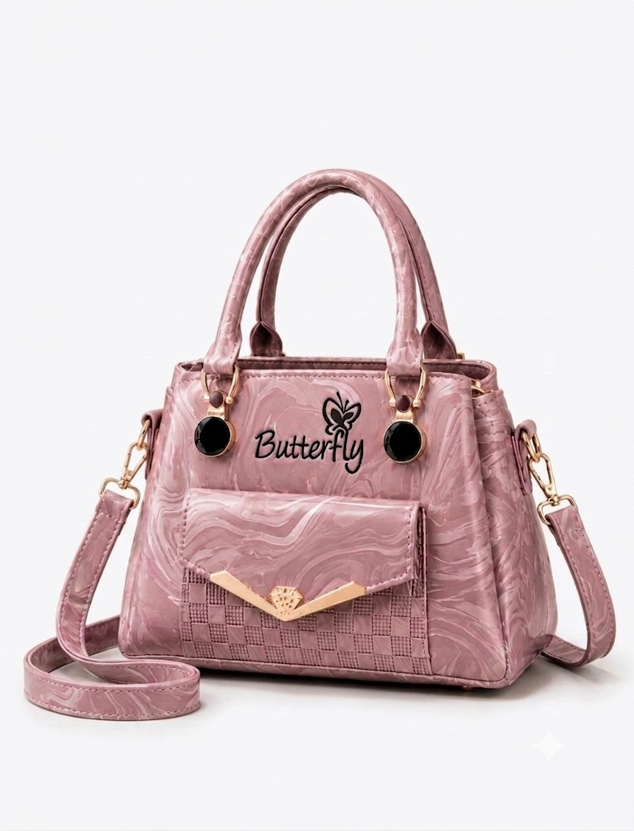 Premium Butterfly Luxury Embossed Handbag with Shoulder Strap