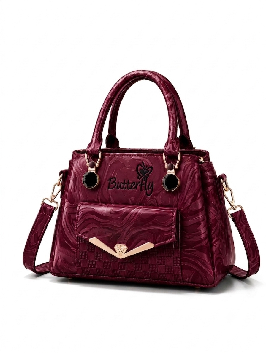 Premium Butterfly Luxury Embossed Handbag with Shoulder Strap