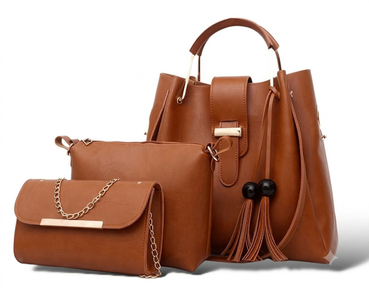 Elegant 3-In-1 Luxury Women's Handbag Set - Shoulder Bag, Crossbody & Clutch