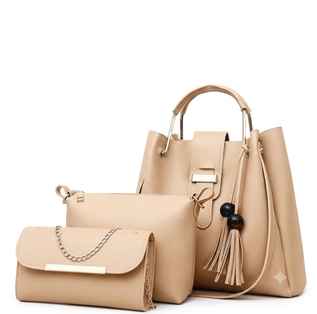 Elegant 3-In-1 Luxury Women's Handbag Set - Shoulder Bag, Crossbody & Clutch