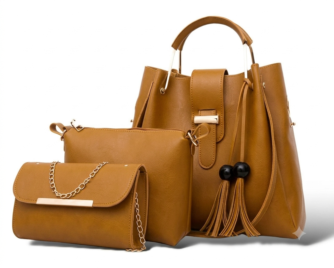 Elegant 3-In-1 Luxury Women's Handbag Set - Shoulder Bag, Crossbody & Clutch