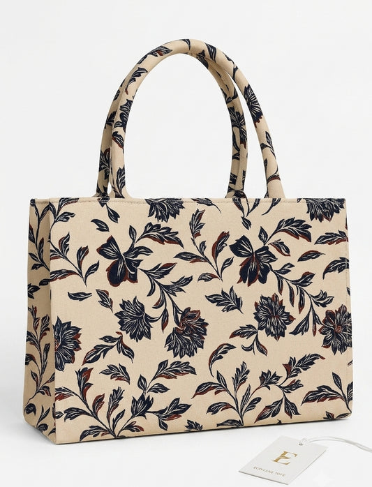 Premium Canvas Tote Bag – Vintage Floral & Geometric Aesthetic Shoulder Bag