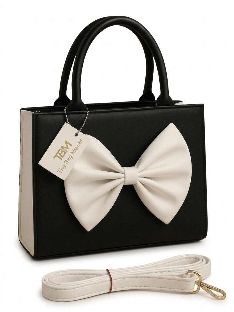 Elegant Bow-Front Structured Handbag with Detachable Shoulder Stra