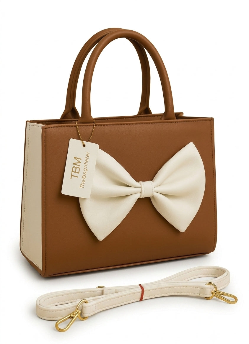 Elegant Bow-Front Structured Handbag with Detachable Shoulder Stra