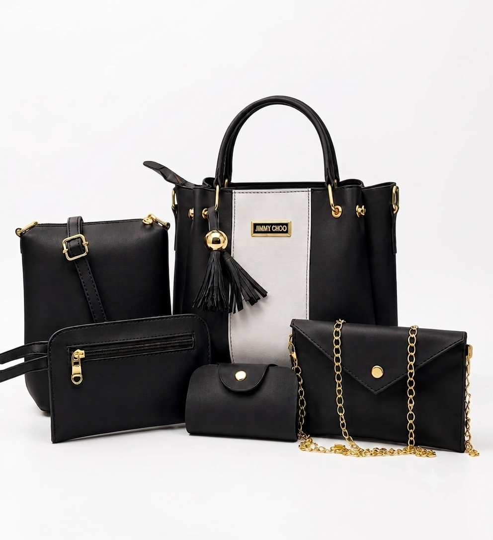 Classic 4-Piece Women's Handbag Set - Black Tote & Crossbody Bag