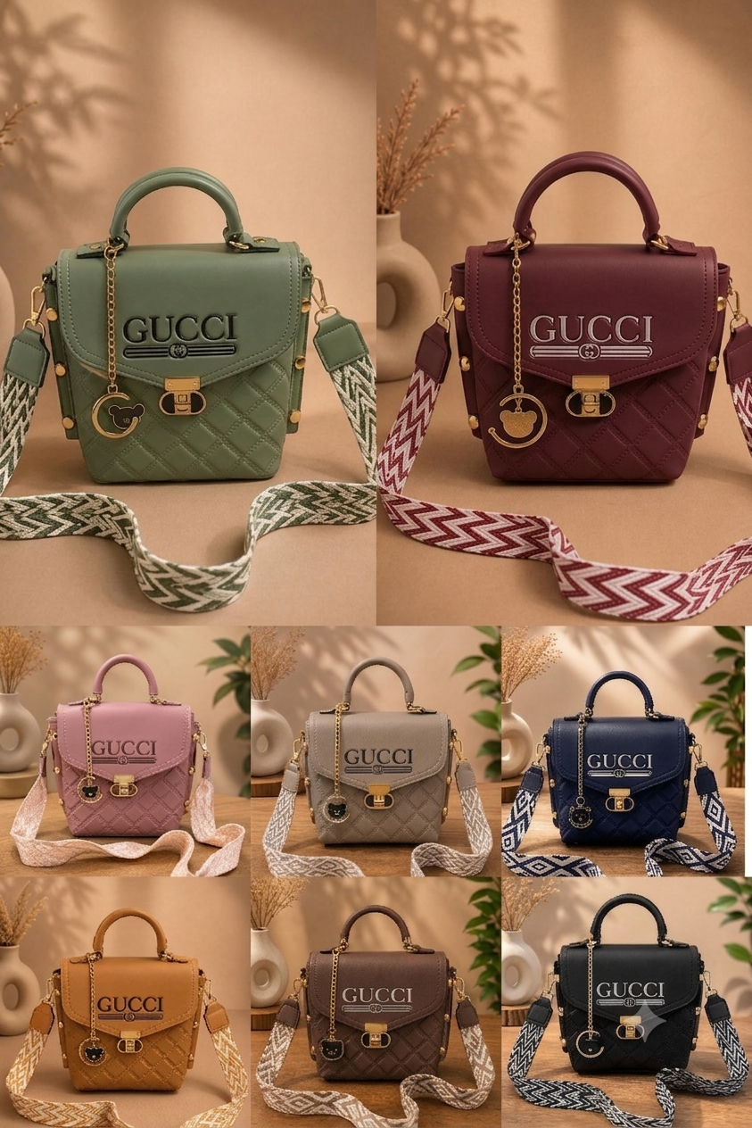 Quilted Chic Crossbody Bag with Decorative Charm & Patterned Strap