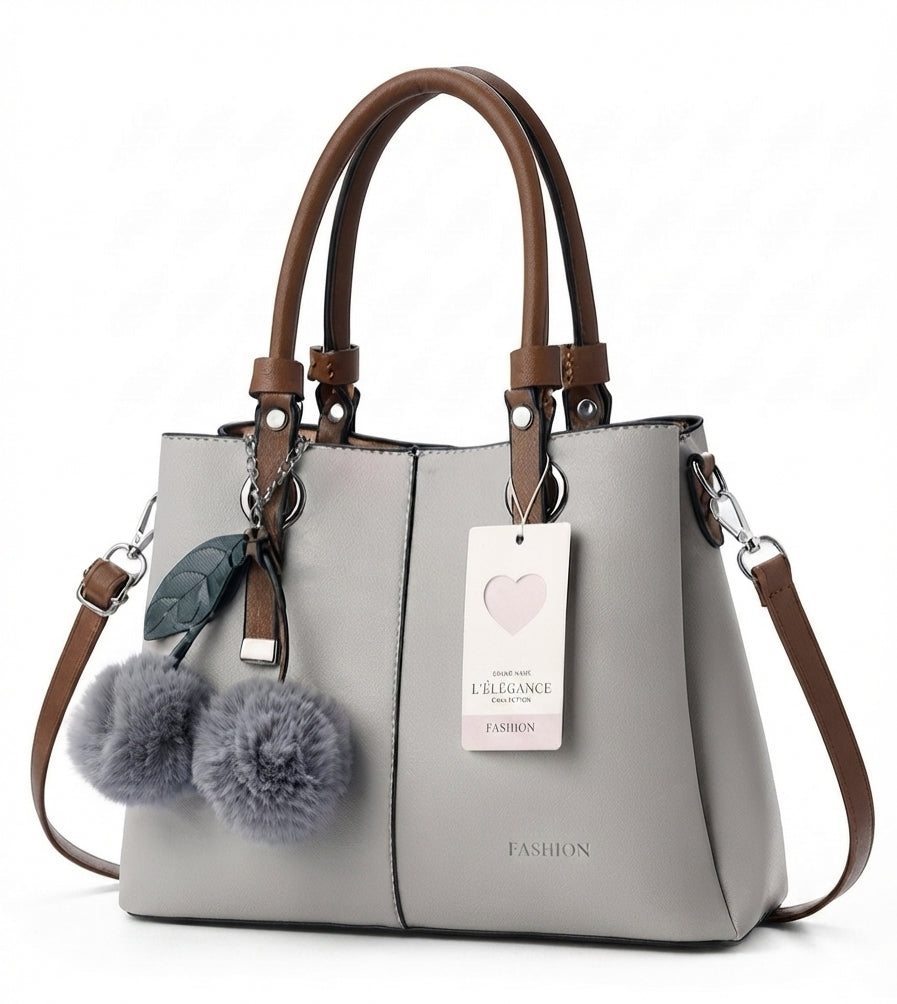Premium Elegant Handbag with Playful Pom-Pom Charm