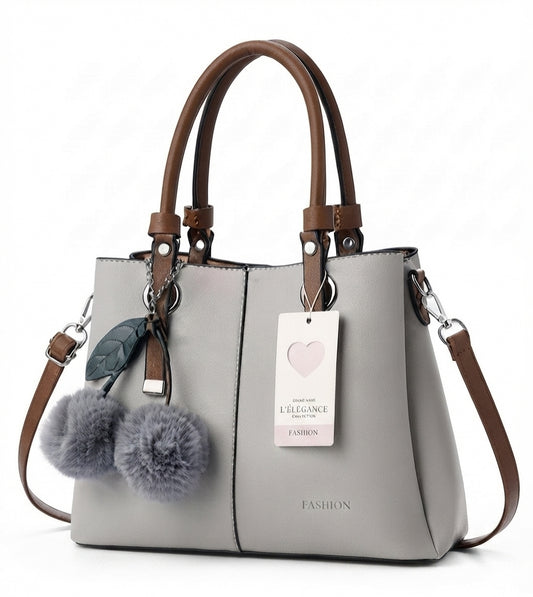 Premium Elegant Handbag with Playful Pom-Pom Charm