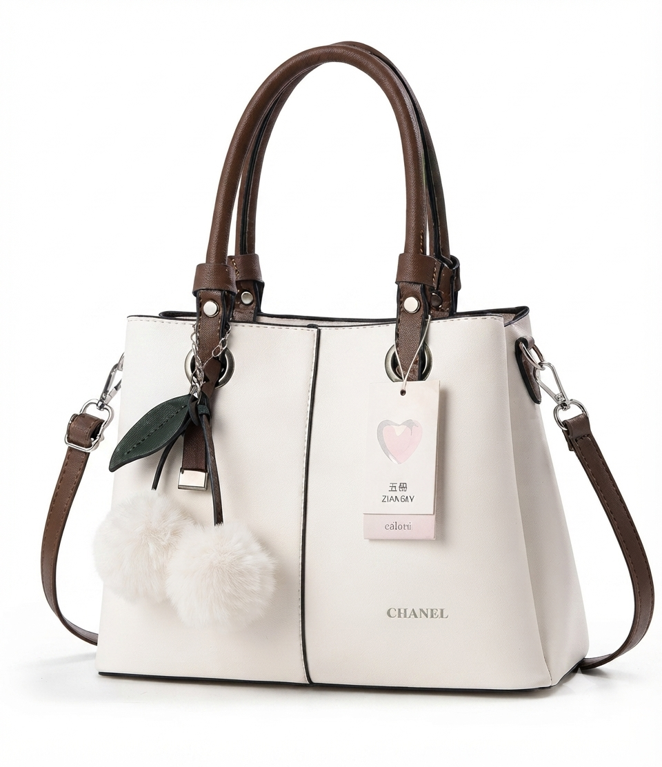 Premium Elegant Handbag with Playful Pom-Pom Charm