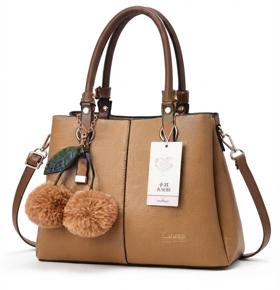 Premium Elegant Handbag with Playful Pom-Pom Charm