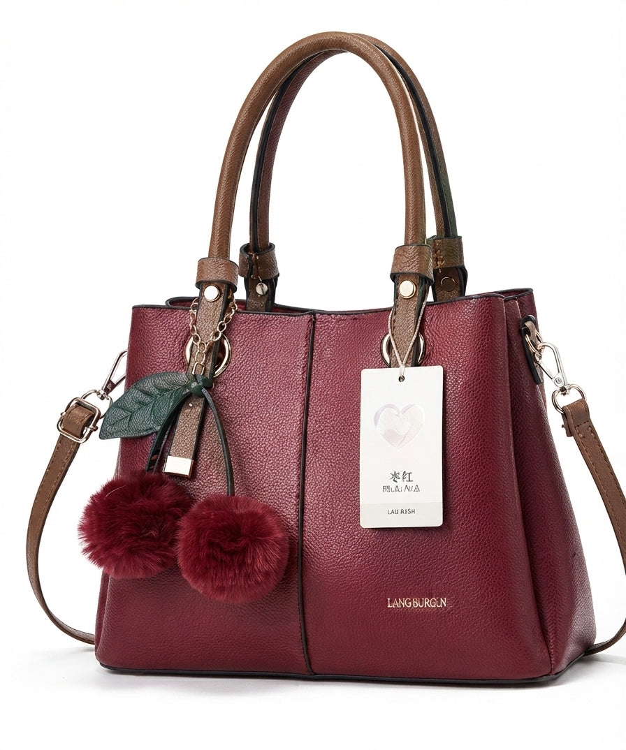 Premium Elegant Handbag with Playful Pom-Pom Charm