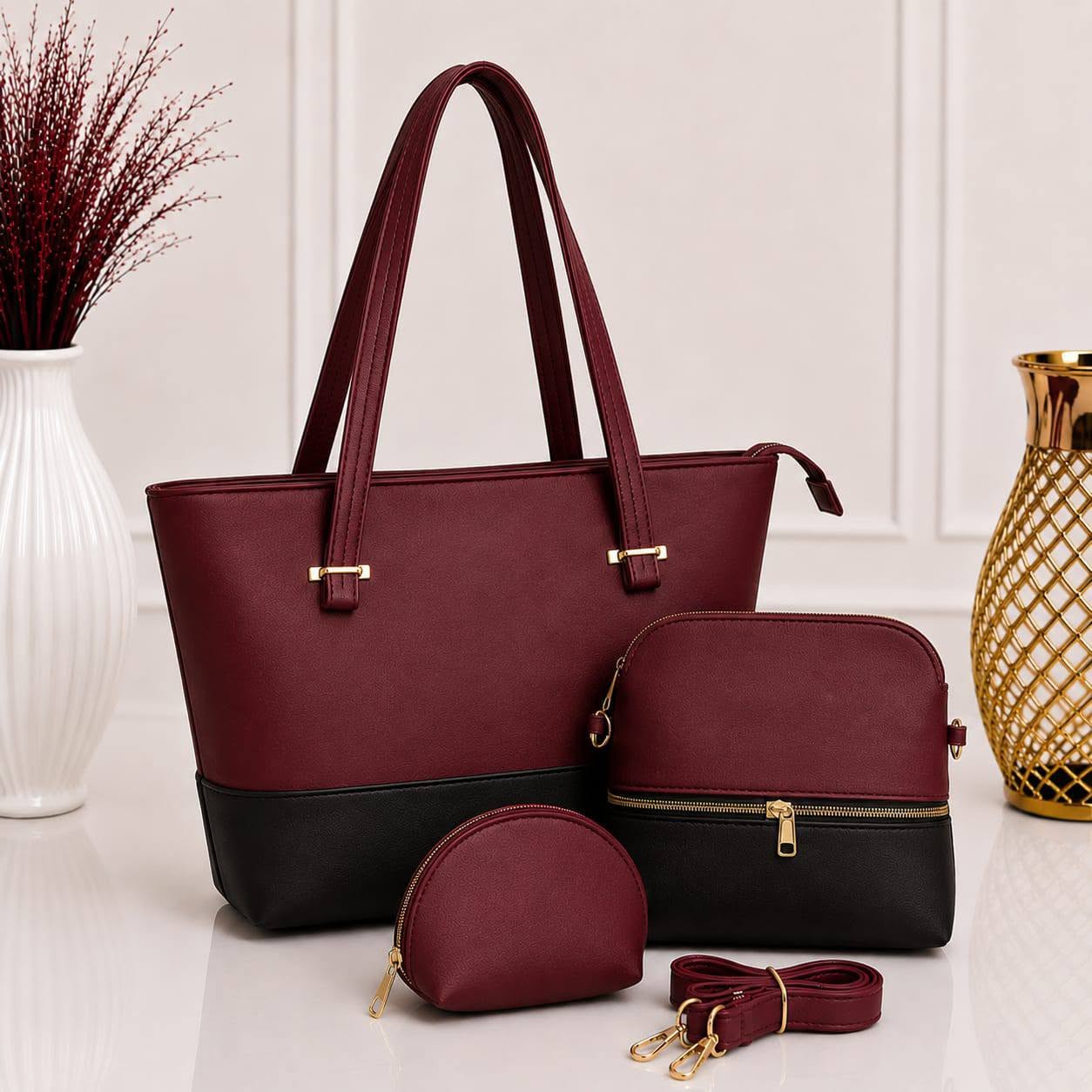Premium 3-Piece Matching Handbag Set for Women – Elegant Tote, Crossbody Bag & Coin Purse