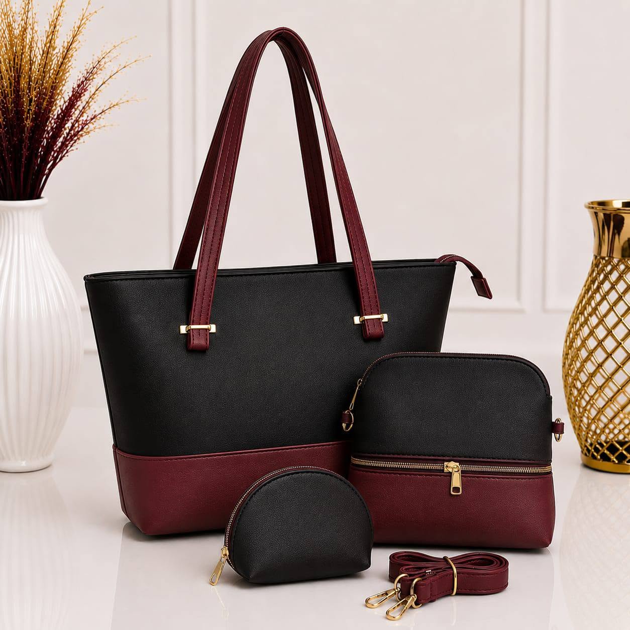 Premium 3-Piece Matching Handbag Set for Women – Elegant Tote, Crossbody Bag & Coin Purse