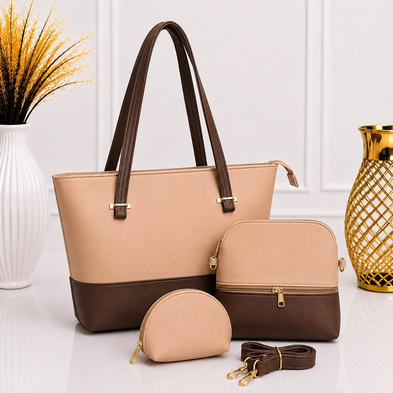 Premium 3-Piece Matching Handbag Set for Women – Elegant Tote, Crossbody Bag & Coin Purse