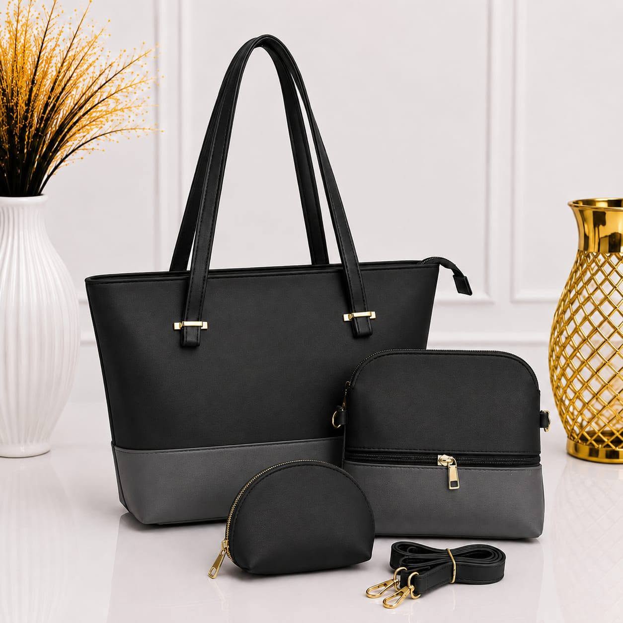 Premium 3-Piece Matching Handbag Set for Women – Elegant Tote, Crossbody Bag & Coin Purse