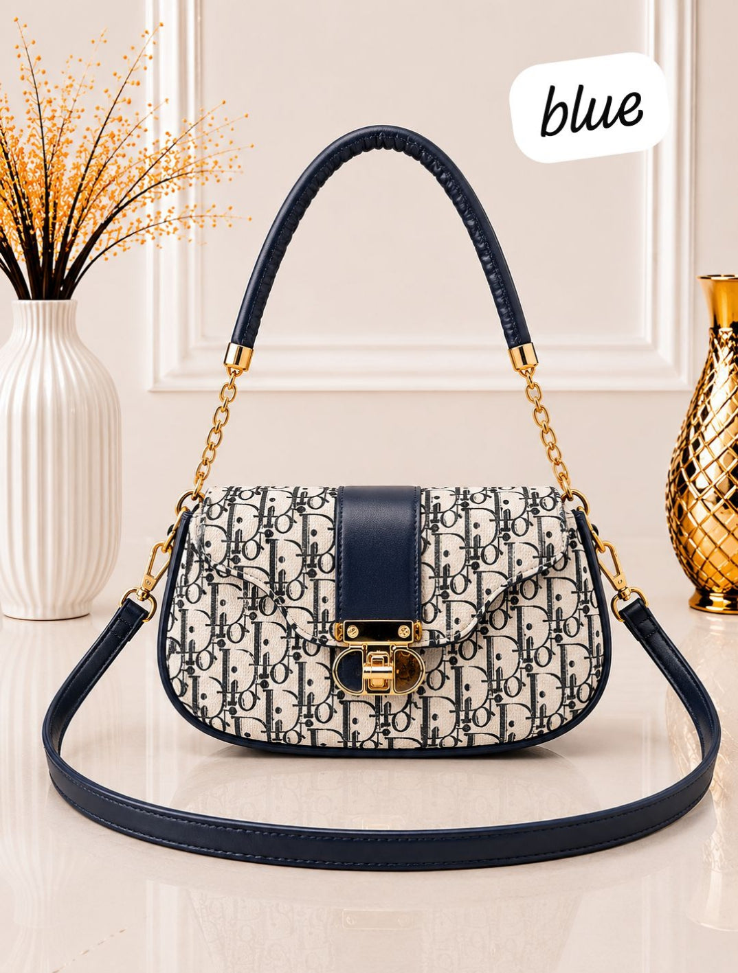 Luxury Monogram Print Shoulder Bag with Gold Chain Link Accent