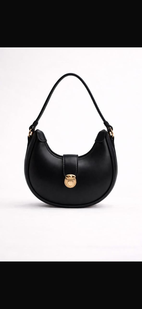 Crescent Shoulder Bag with Gold-Tone Lock | Chic Everyday Handbag