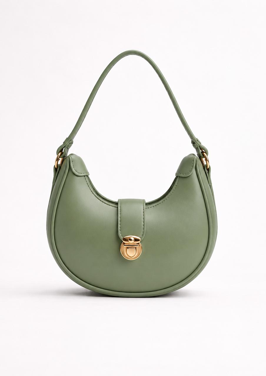 Crescent Shoulder Bag with Gold-Tone Lock | Chic Everyday Handbag