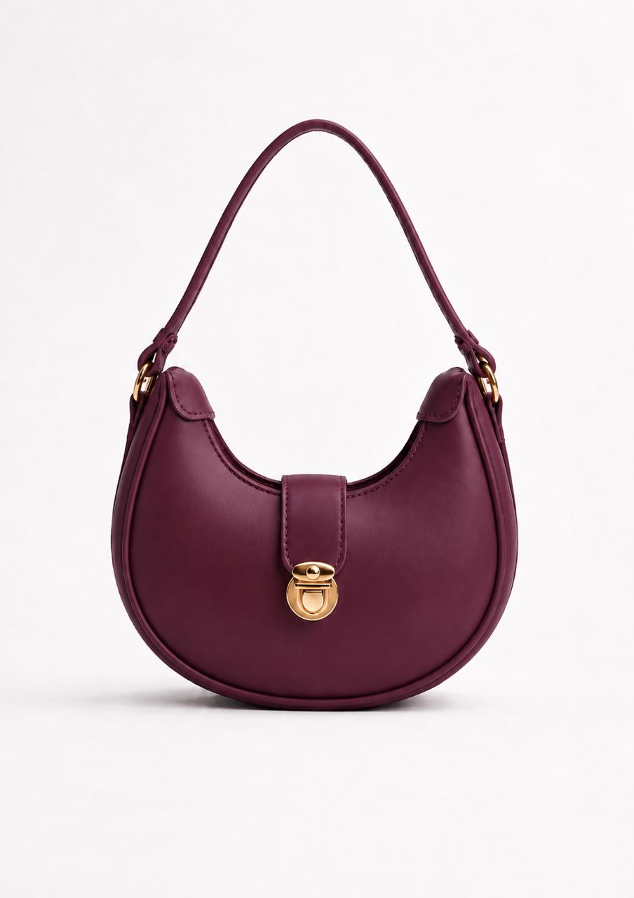Crescent Shoulder Bag with Gold-Tone Lock | Chic Everyday Handbag