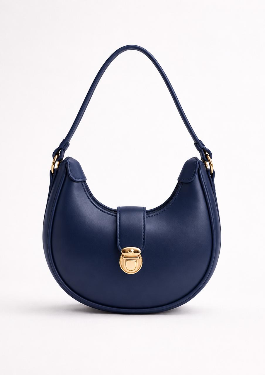 Crescent Shoulder Bag with Gold-Tone Lock | Chic Everyday Handbag