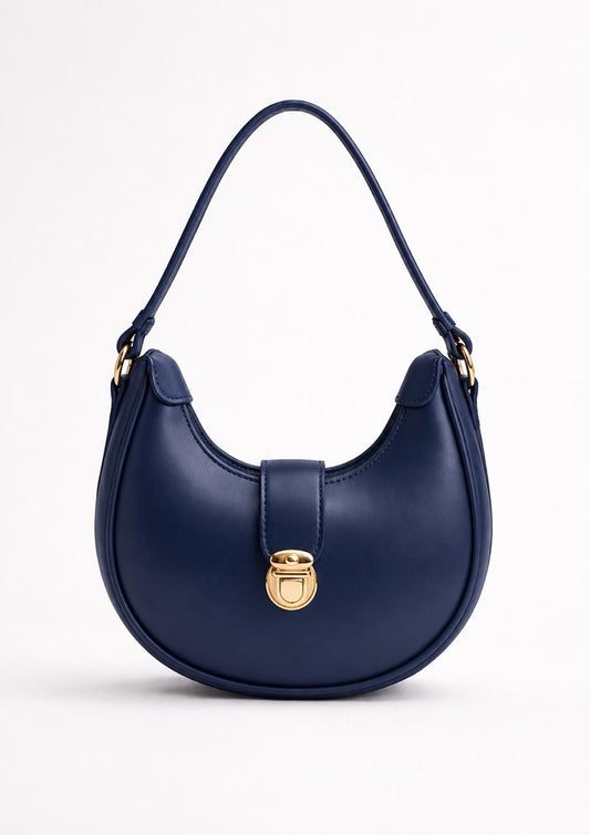 Crescent Shoulder Bag with Gold-Tone Lock | Chic Everyday Handbag