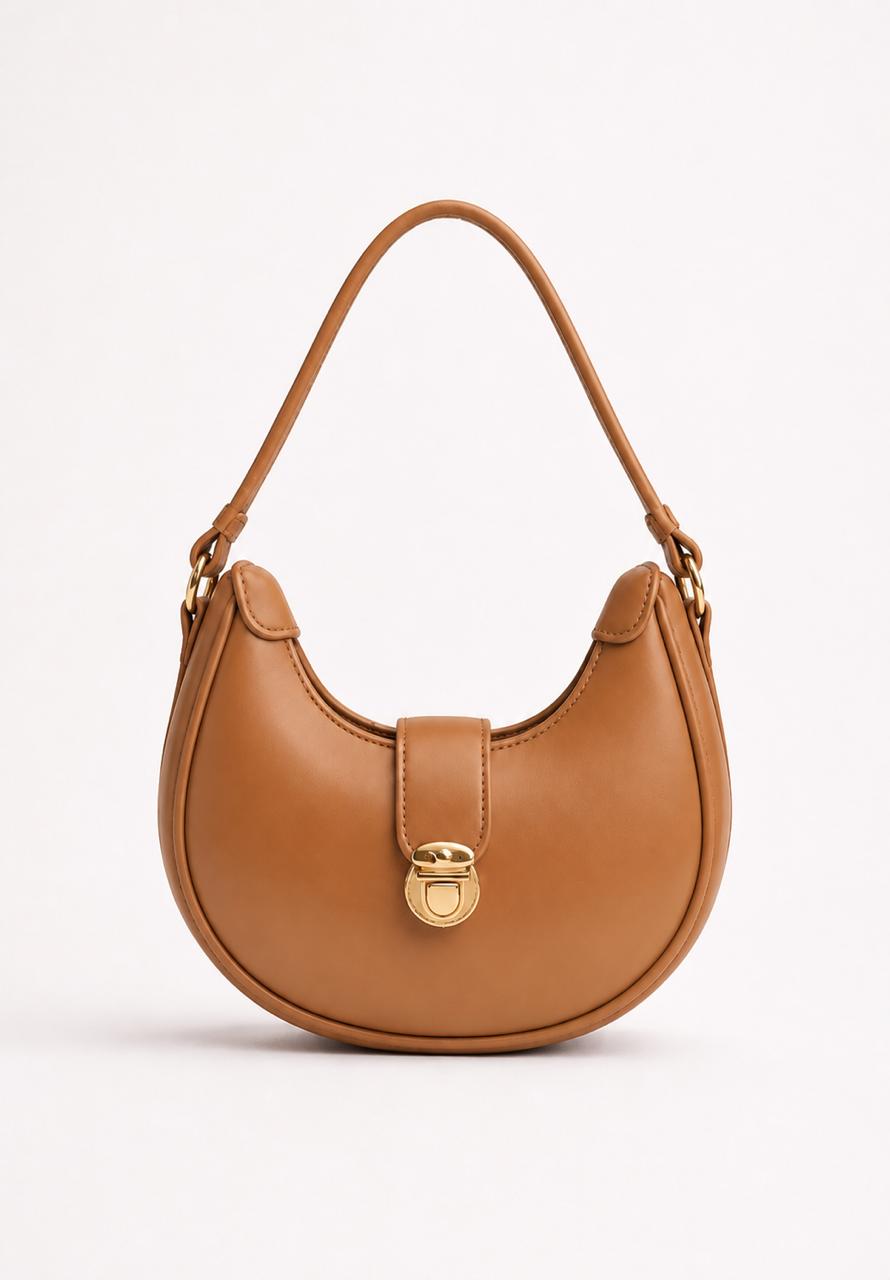 Crescent Shoulder Bag with Gold-Tone Lock | Chic Everyday Handbag