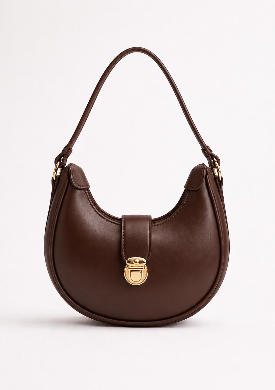 Crescent Shoulder Bag with Gold-Tone Lock | Chic Everyday Handbag