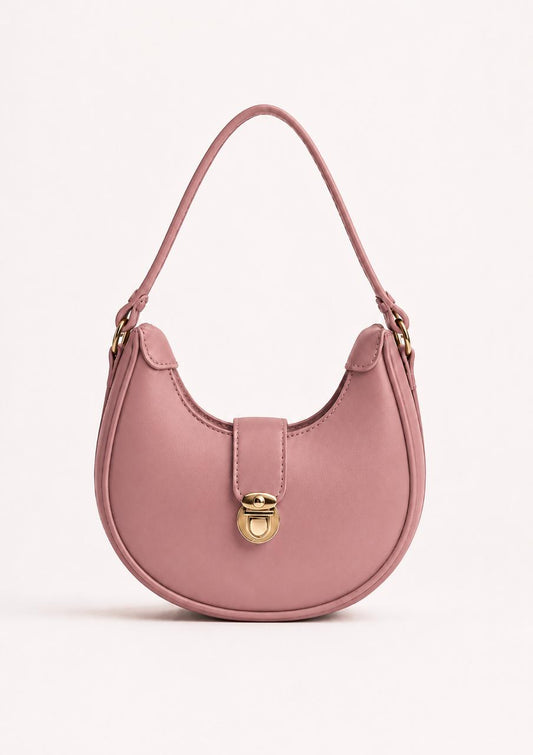 Crescent Shoulder Bag with Gold-Tone Lock | Chic Everyday Handbag